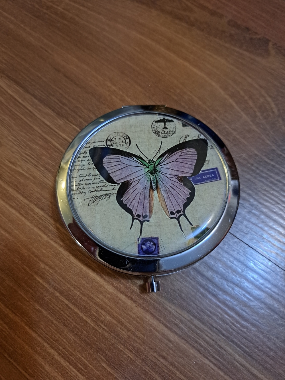 Butterfly Compact Vanity Mirror — Purple and Green Accent
